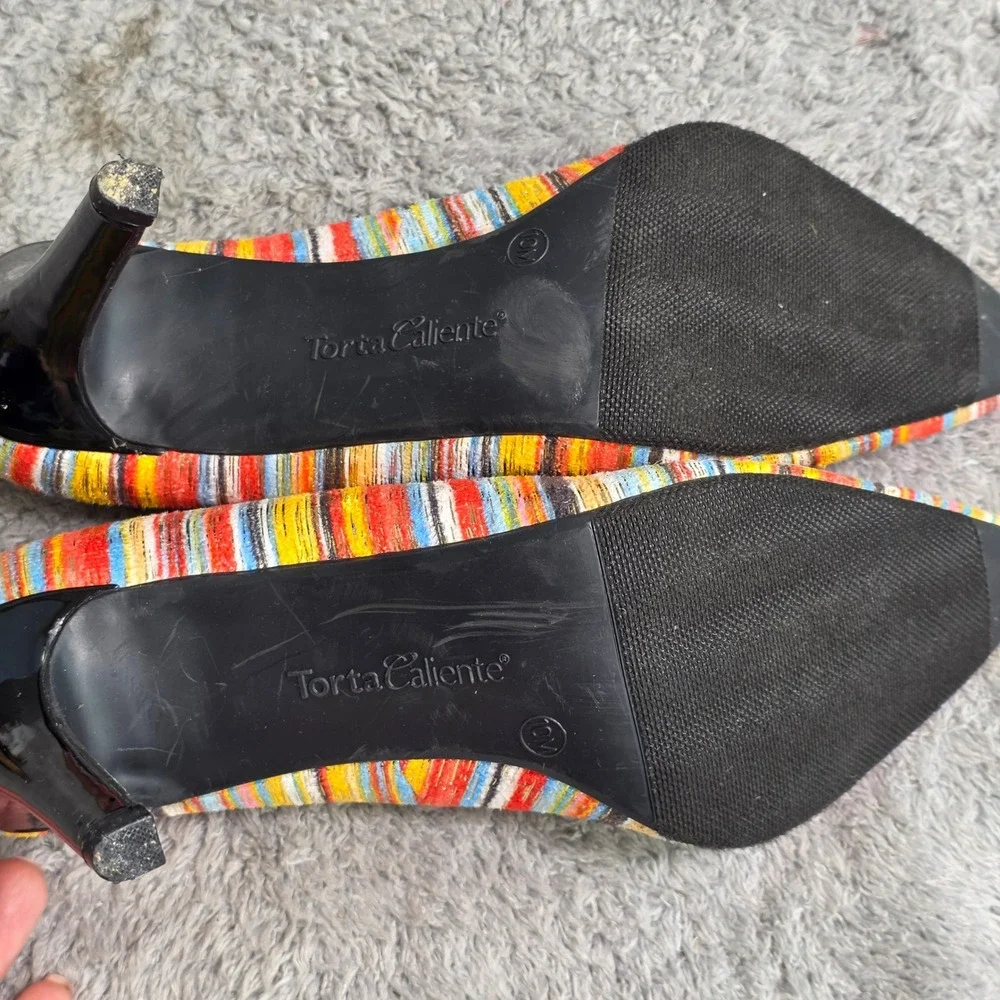 Torta‎ Caliente Pumps Gold Orange Teal Striped Pointed Toe Heels Womens 10M NEW